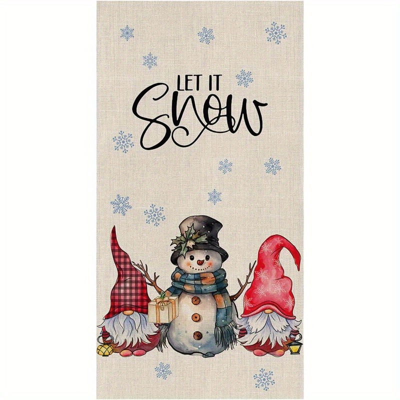 

1 Set Of Christmas Kitchen Towels - Snowman & Design, 18x26 Inch, Soft Polyester, Absorbent Hand Towels With Blue Accents For Holiday Decor, Machine Washable, Christmas Decorations