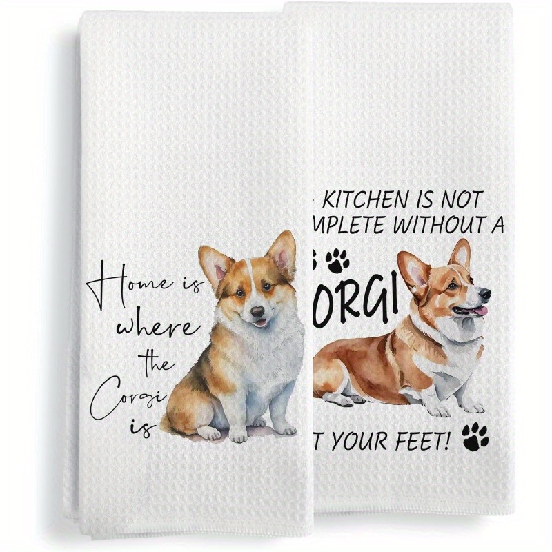 

2-pack 18x26inch Corgi Kitchen Towels, Modern Cartoon , Soft Polyester Dish Towels, Machine Washable, Home Decor For , Rectangular Towel Set For Kitchen Use