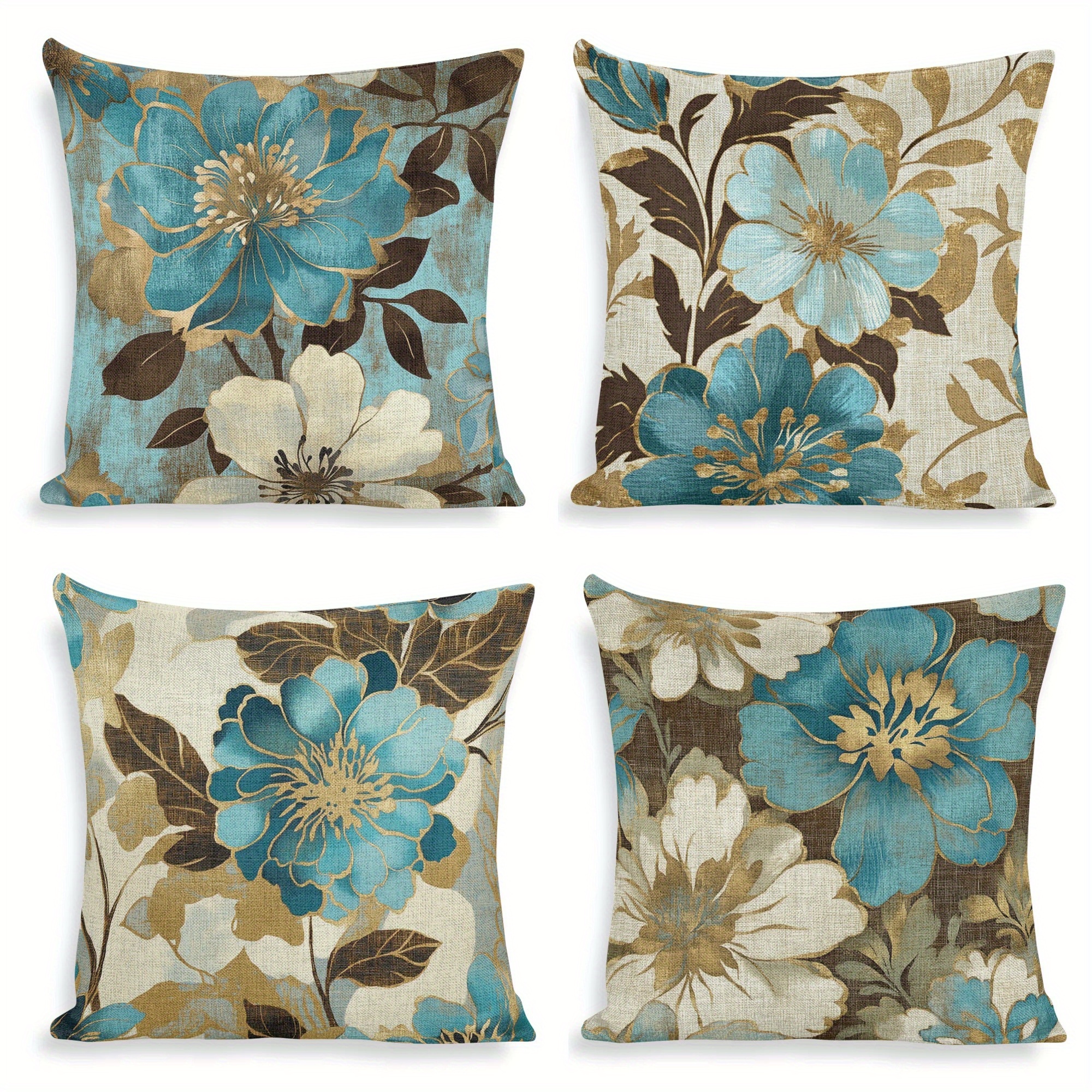 

4-pack Decorative Throw Pillow Covers 18"x18", Teal And , Double-sided Print, Square Polyester Cushion Cases For Home Sofa Decor - Woven, No Battery Needed