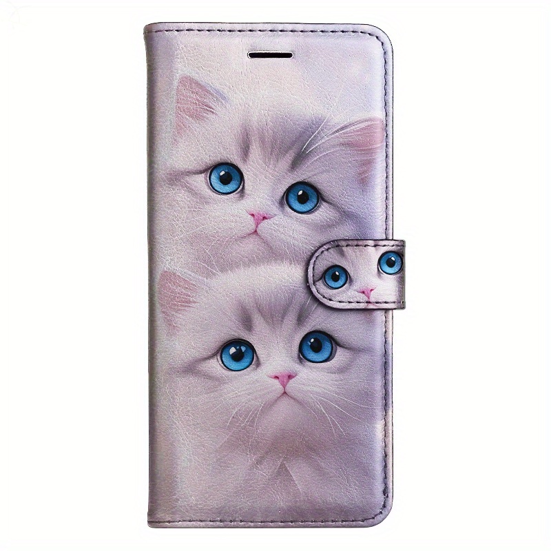 TEMU 2 Kittens Pu Magnetic Flip Wallet Case With D Holder Stand For Iphone 5/6/6s/7/8/x/xs/xr/se2 2020/se3 2022/11/12/13/14 Pro Max
