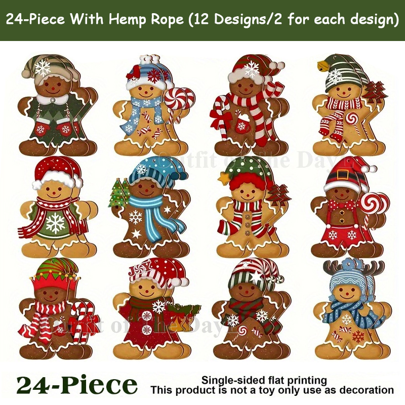 

24-piece Gingerbread Man Christmas Ornaments Set- Cute Wooden Decorations, Family & , Room And Kitchen Hanging Decor