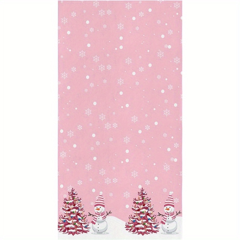 

1 Set Of 18x26 Inch Pink Christmas Kitchen Towels, Contemporary Style, Polyester Dish Towels With Snowman & , Absorbent Hand Towels For Holiday Decor, Machine Washable, Soft Fabric