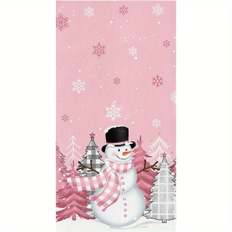 

1 Set Of 18x26 Inch Christmas Kitchen Towels, Pink Snowman & , Absorbent Hand Towels, Contemporary Style, Polyester, Soft, Machine Washable, Holiday Dish Towels For Kitchen Decor