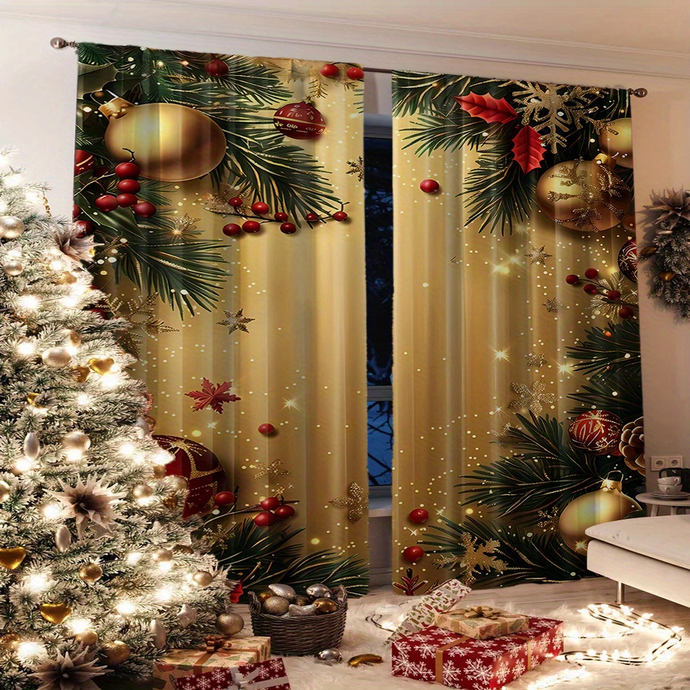 

2-piece Set Contemporary Christmas Doorway Curtains - Polyester Knit Pole , Machine Washable, No Power Needed - Digital Printed For Living Room, Kitchen, Bedroom - Decor (poles Not Included)