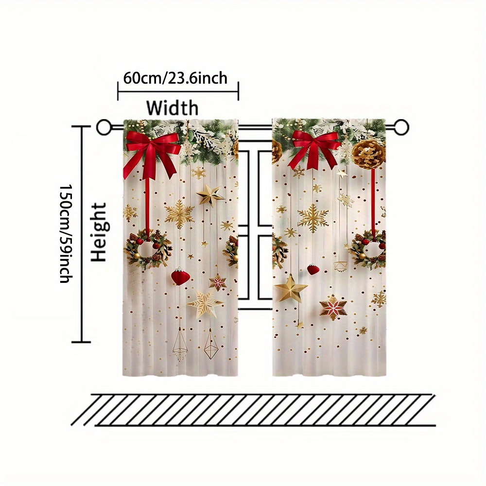 TEMU 2pcs Christmas Pine Decorative Curtains, Polyester, Machine Washable, Suitable For Bedrooms And Living Rooms, Home And Christmas Decoration