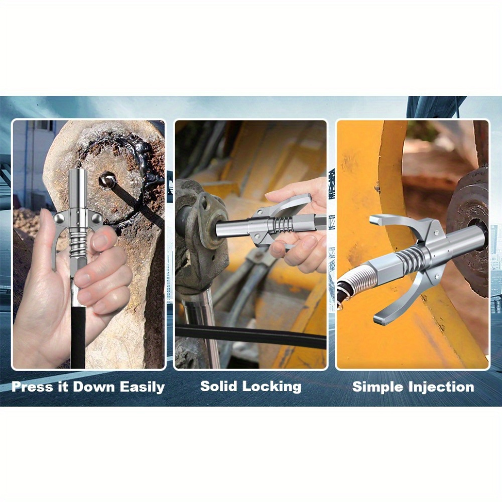 stainless steel grease gun adapter kit high pressure lubricator nozzle connector   non slip design with triple spring mechanism for   force     for all 1 8 npt grease guns details 1