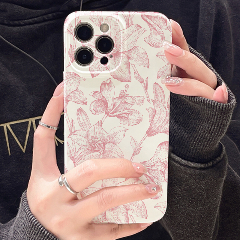 

Flower White Background Pink All Inclusive Resistant Film Hard Phone Case For Iphone 11/12/13/14/15/16/plus/pro/promax Gift Protective Cover Gift For Men And Women