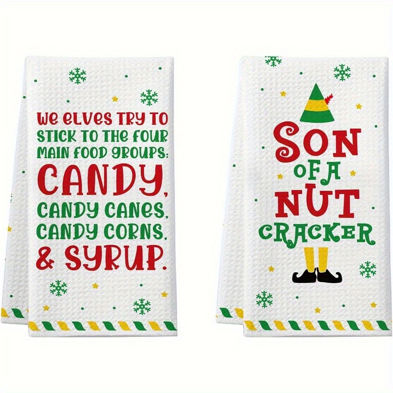 

2pcs Christmas Elf Kitchen Towels - 18x26" Polyester, Water Absorbent Dish Cloths For Holiday