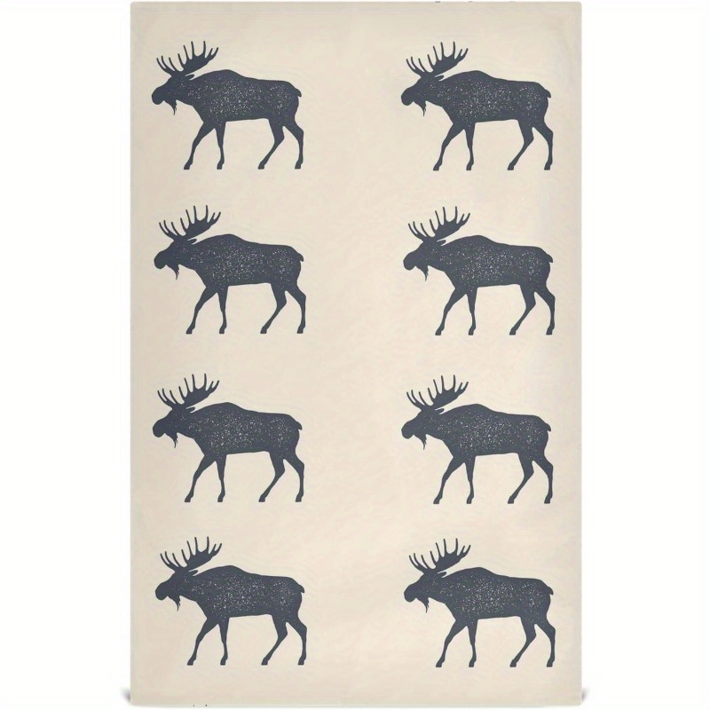 

1 Set 18x26 Inch Merry Kitchen Towels, Contemporary Polyester Dishcloths, Bar Tea Towels, Rectangular, Machine Washable, Moose Silhouette Design