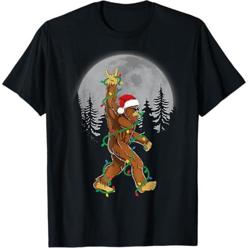 

Santa Christmas Tree Lights Funny Sasquatch T-shirt, 100% Cotton, Gifts For Men Dad Husband , S-xxxl, Black