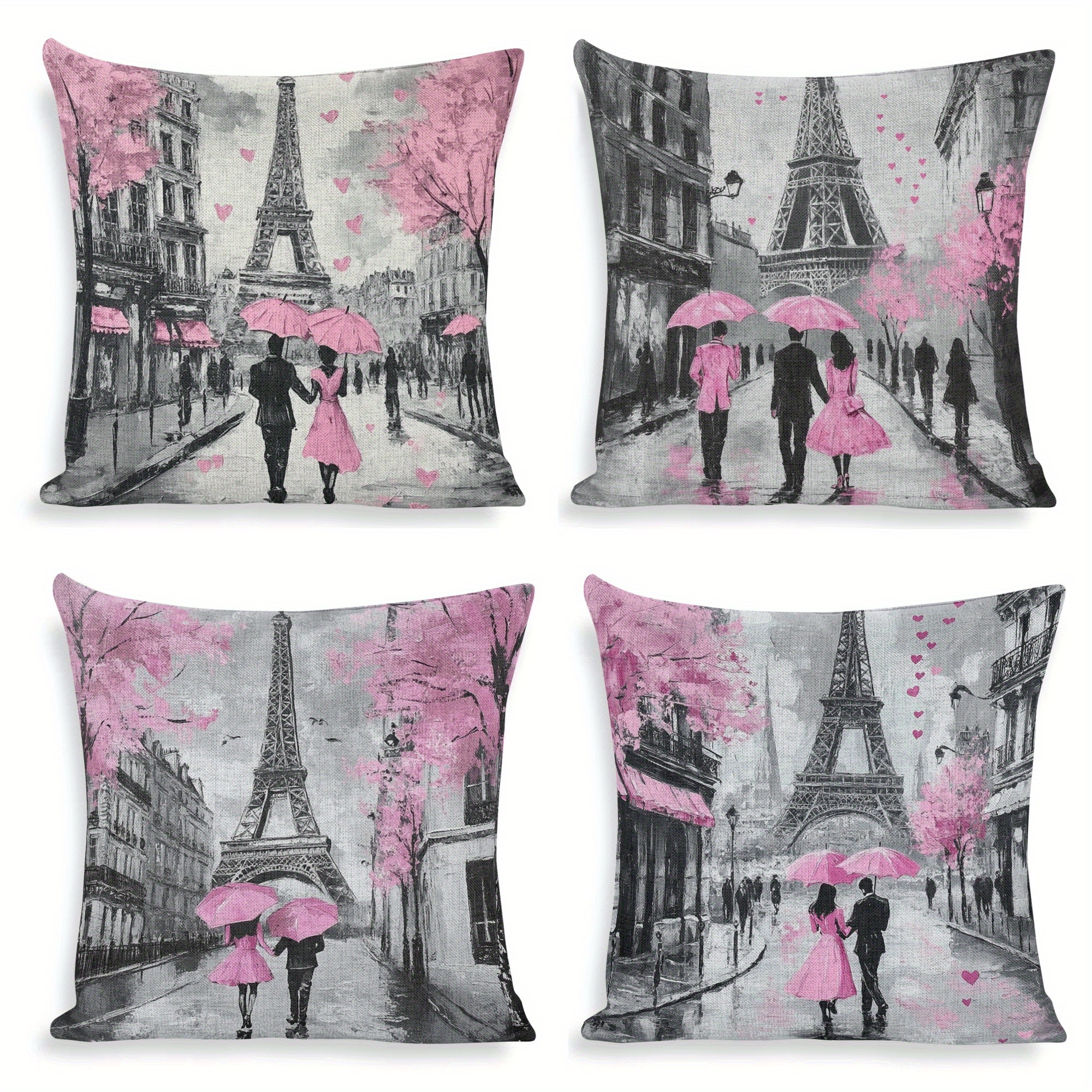 

4pcs Set, 18x18 Inches, Paris With And Couple Pillowcase, Double-sided Printing, Home Sofa Decoration