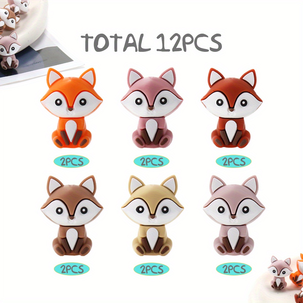 Image of 12 Silicone Beads Shaped Like Foxes, Perfect For Jewelry Making, Cute Animal Silicone Beads, Pen Decorations, Creative Additions, And Craft Supplies