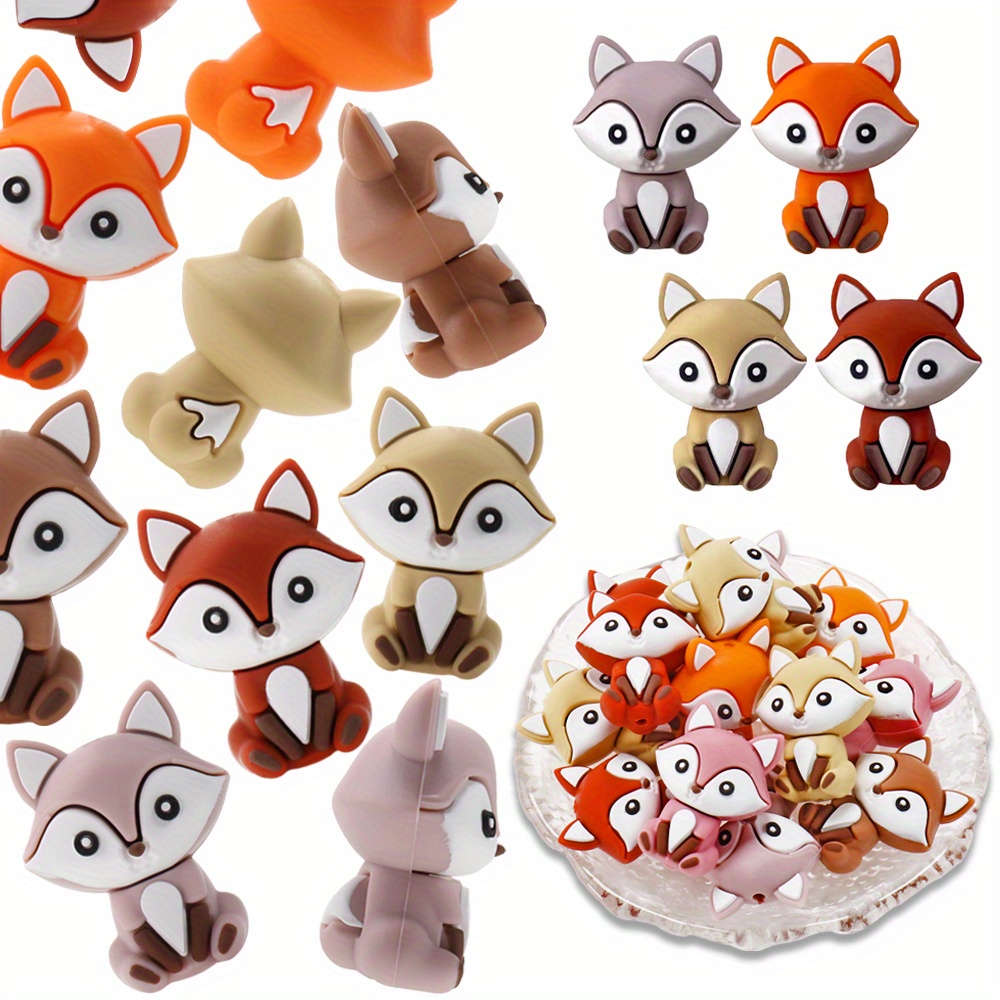 

12- Fox Shaped Silicone Beads For Crafting, Cute Animal Pendant Charms For Keychain Accessories, Supplies - High-quality Silicone, Comfortable & Easy To Clean