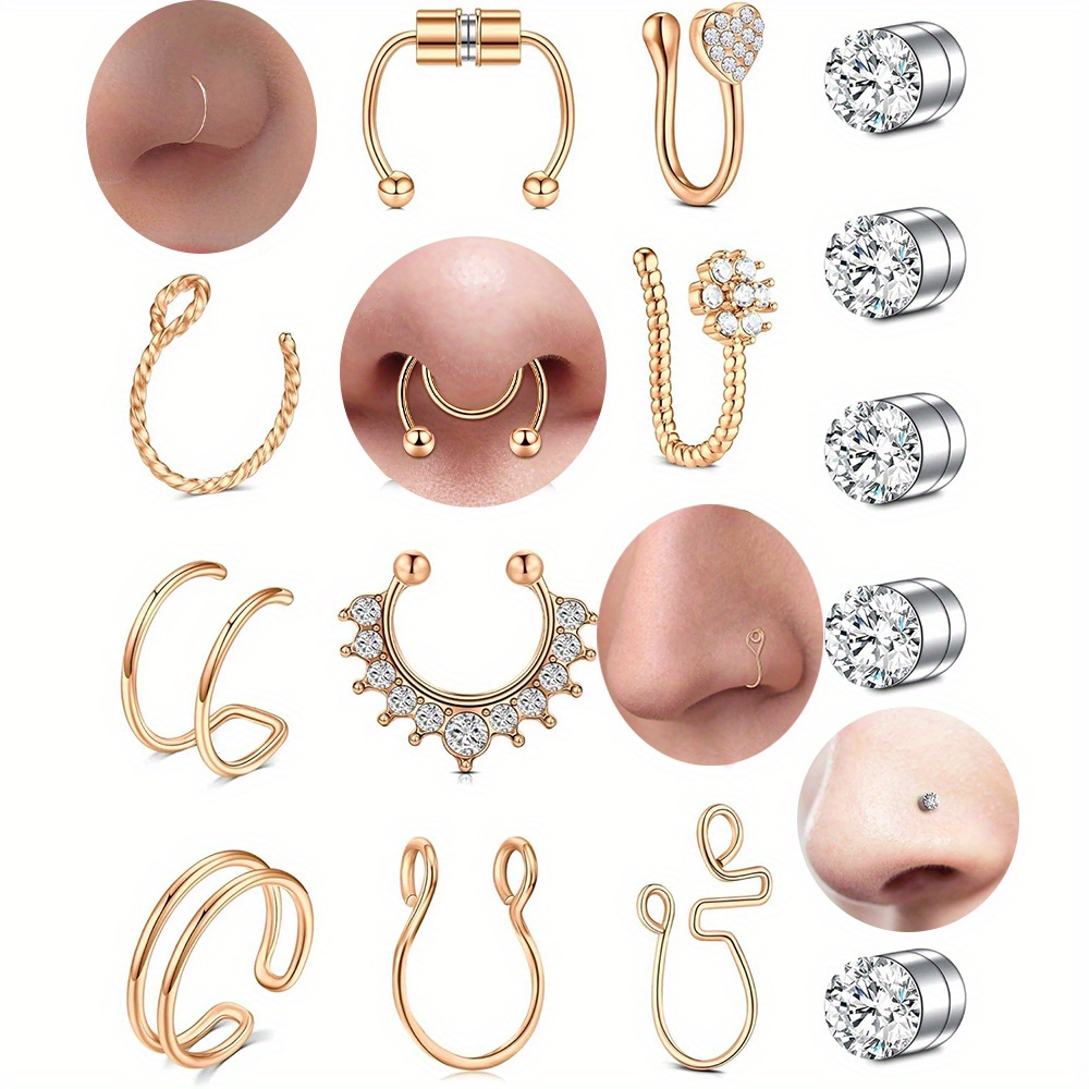18pcs Nose Ring Nose Septum Female Style Nose Ring Nose Piercing Nose Septum Lip Ring Spiral Earrings