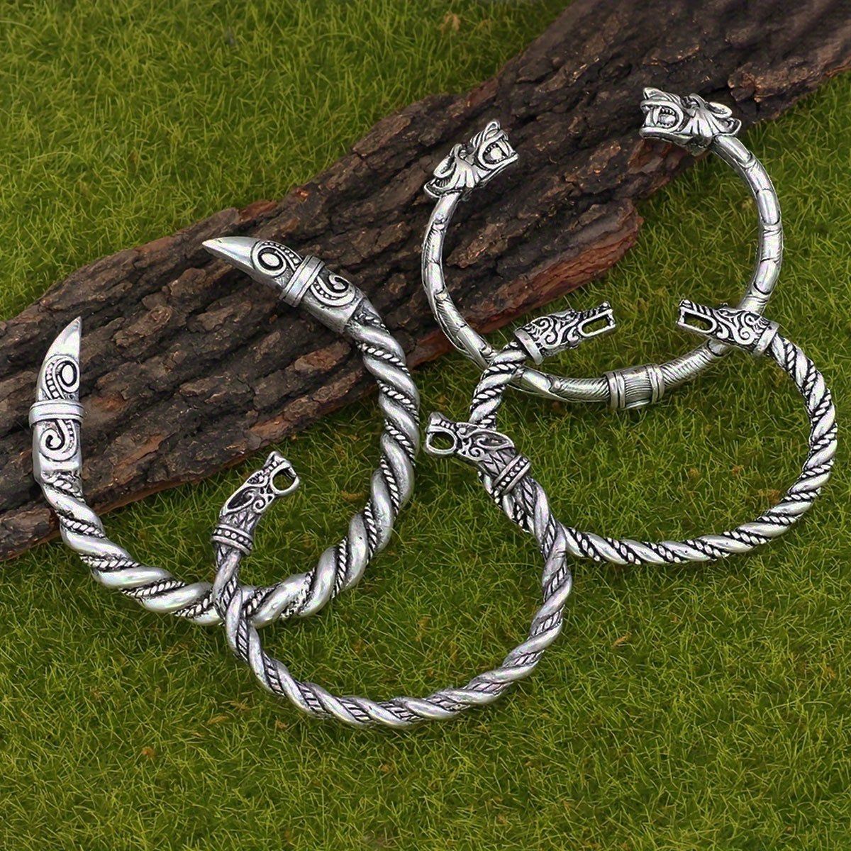 

4pcs Wolf Head Bracelet Set, Alloy Dragon Norse , Theme, Adjustable, With Crowbeak Detail, For Men And Women, Over 15 Years, Party Talisman Jewelry Gifts