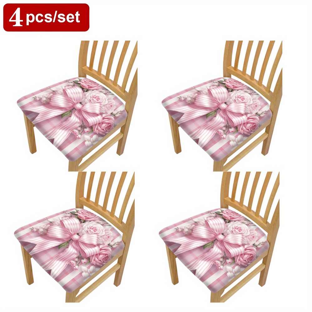 TEMU Chic Print Chair Slipcovers - 2/4/6pcs Set, Washable & Stretchy Polyester, Removable Seat Covers For Any Occasion