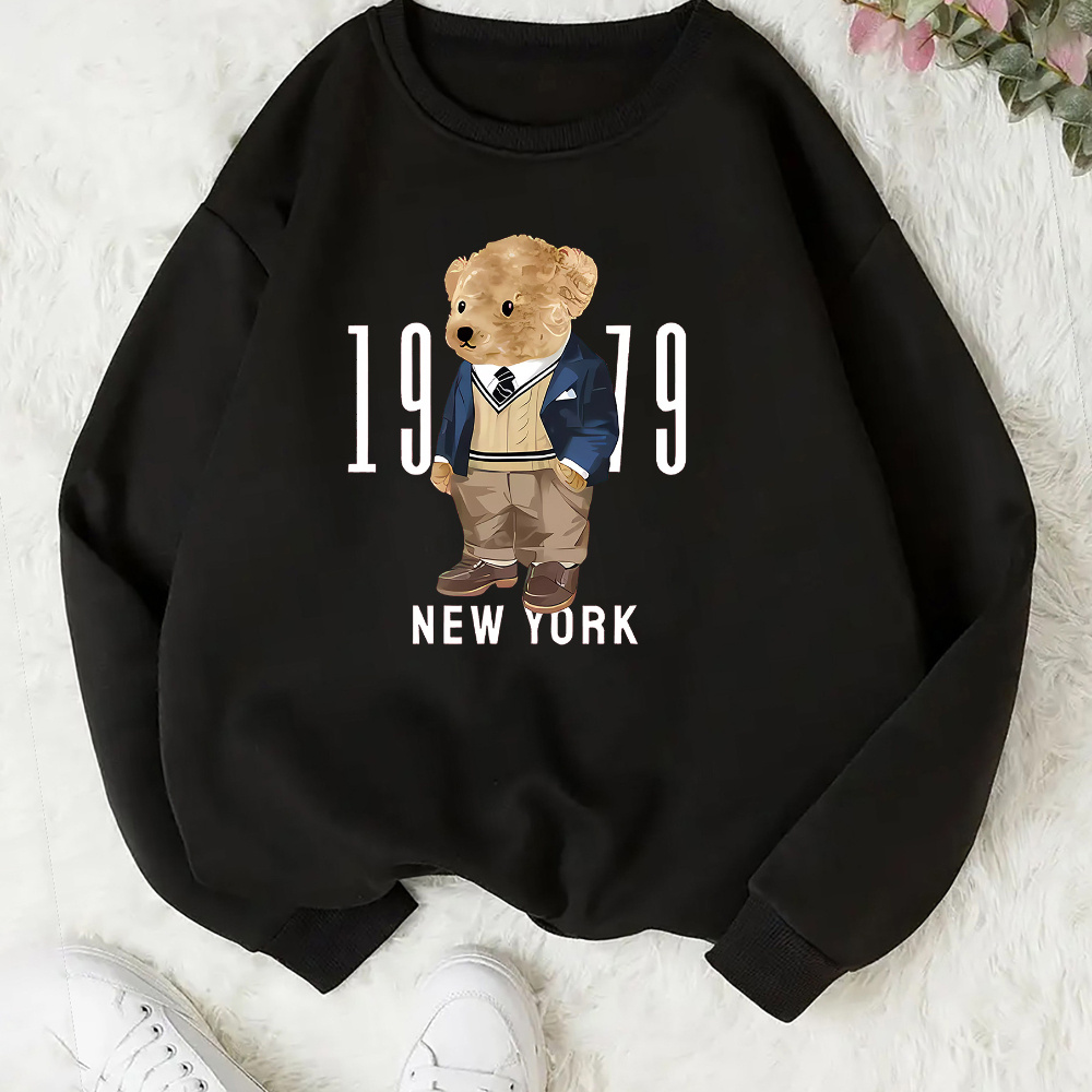 

Women's Casual Crew Neck Sweatshirt With Number - Cozy Polyester, Machine Washable, Fall & Winter