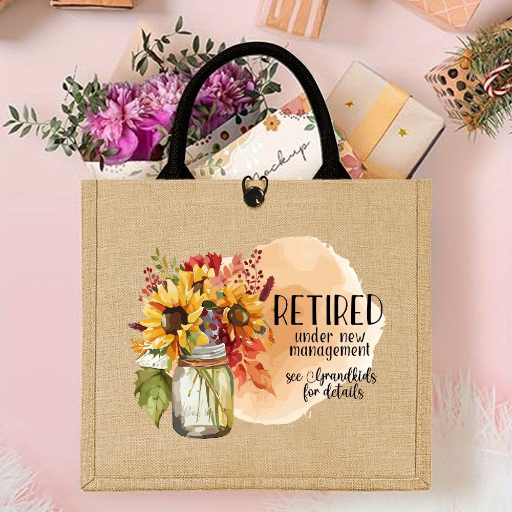 TEMU Fun Retirement Quotes Jute Bag Funny Retirement Quotes Tote Bag, Retirement Gift For Woman, Retirement Quotes Printed Handbag Large Capacity