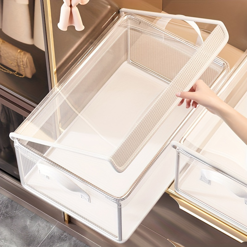5pcs large pvc storage box with lid foldable dustproof clothes and pants organizer   home and dorm clothing storage boxes garment bags   blanket basket closet organization and under bed storage under bed storage
