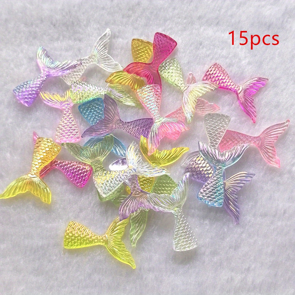 TEMU 15pcs Random Mixed Acrylic Ab Sparkling Mini Decorative Statues - Collectible Mermaid Tail Decoration, Flat Back Rhinestone Design, Suitable For
