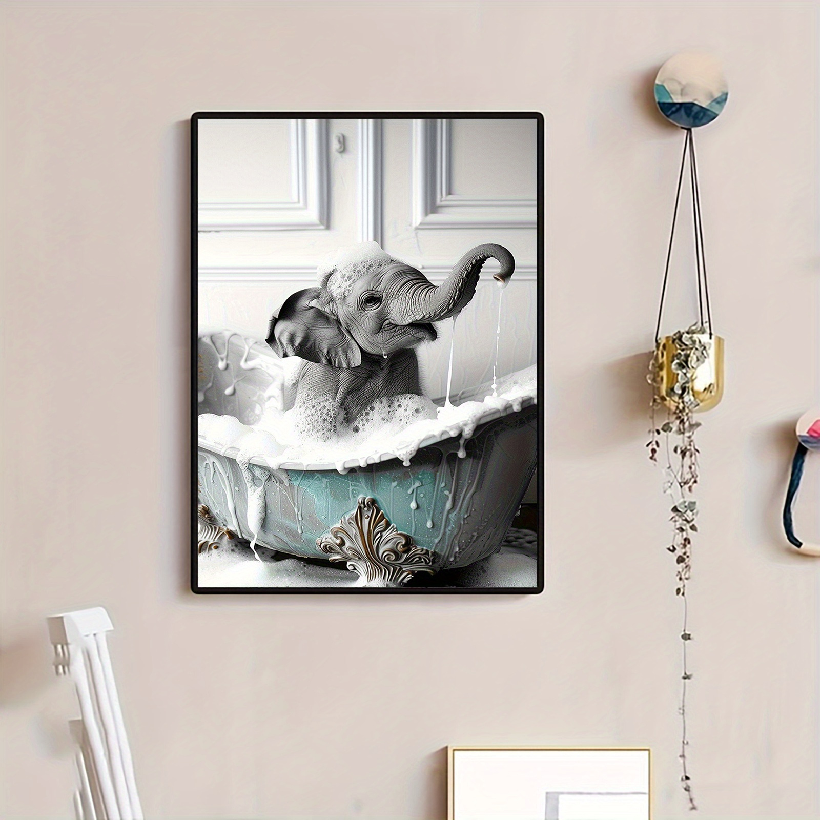 Wandbild 'Elefant In Badewanne' – Lustige Leinwand-Deko Für Badezimmer & Wohnraum