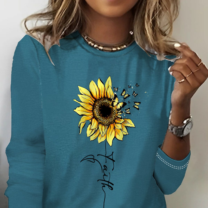 

Women's T-shirt - Comfy Long Sleeve Crew Neck - Spring & Fall Casual Wear