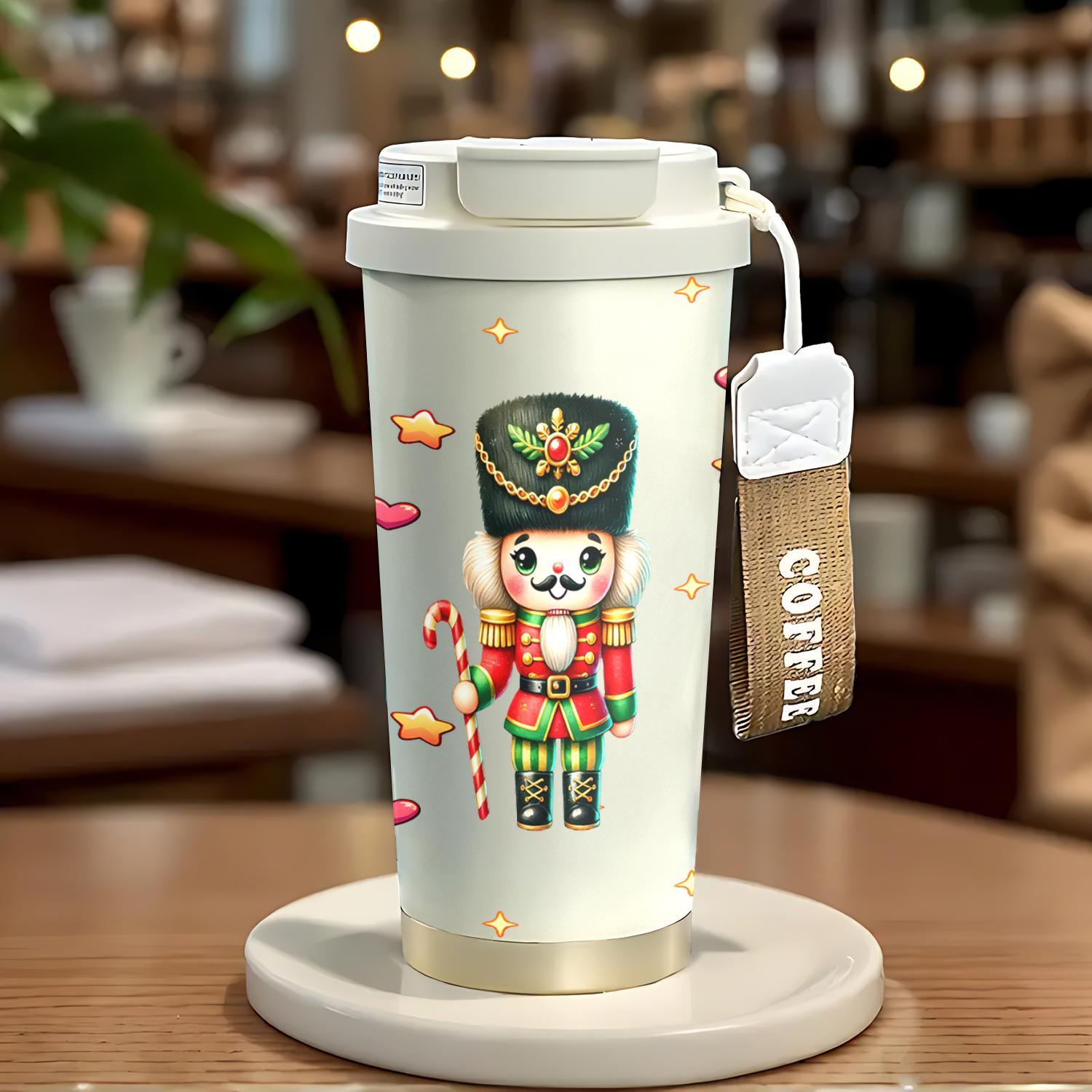 

18oz Christmas Nutcracker Thermal Insulated - Travel Mug With Leakproof Lid, Handle, And Carabiner For Hot And Cold Beverages - Ideal For Outdoor Activities, Sports, And Holiday Gifts