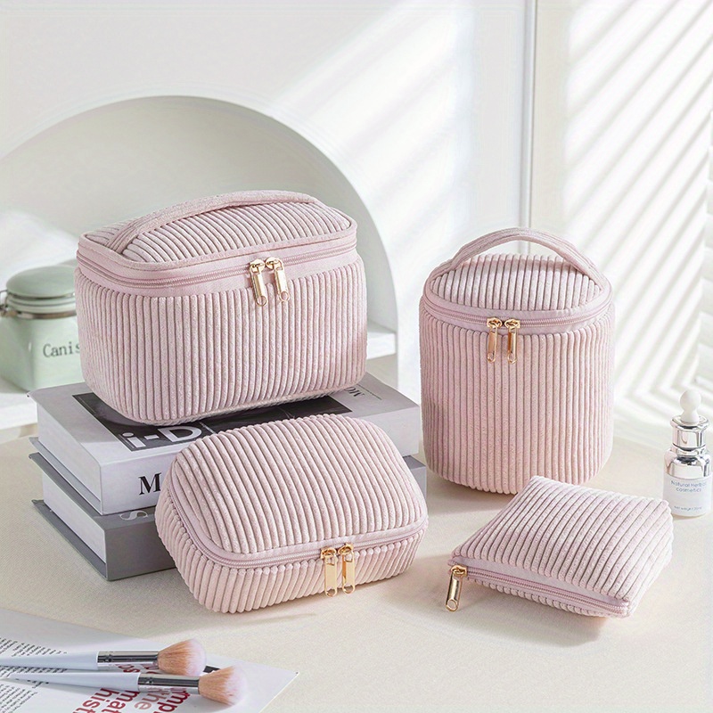 TEMU 4pcs Velvet Makeup Bag Set, Large Capacity Handheld Cosmetic Organizer With Snap Closure, Portable Beauty Tool Storage Pouch, Odorless, Multiple