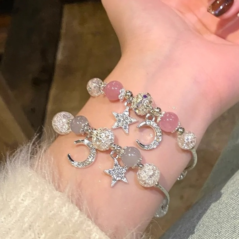 

Bijou de bracelet élégant boho pour femmes - Style pour toutes les , bracelet de perle de cristal rose avec des charms et , métallique, bijou