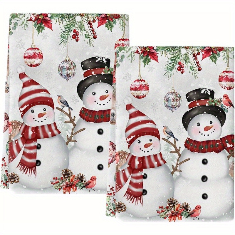 

2pcs 18*26inch Snowman Christmas Deer Ball Poinsettia Snow Kitchen Towel Dish Towel Bar And Tea Towel Set, Towel Quick Dry Dish Cloth