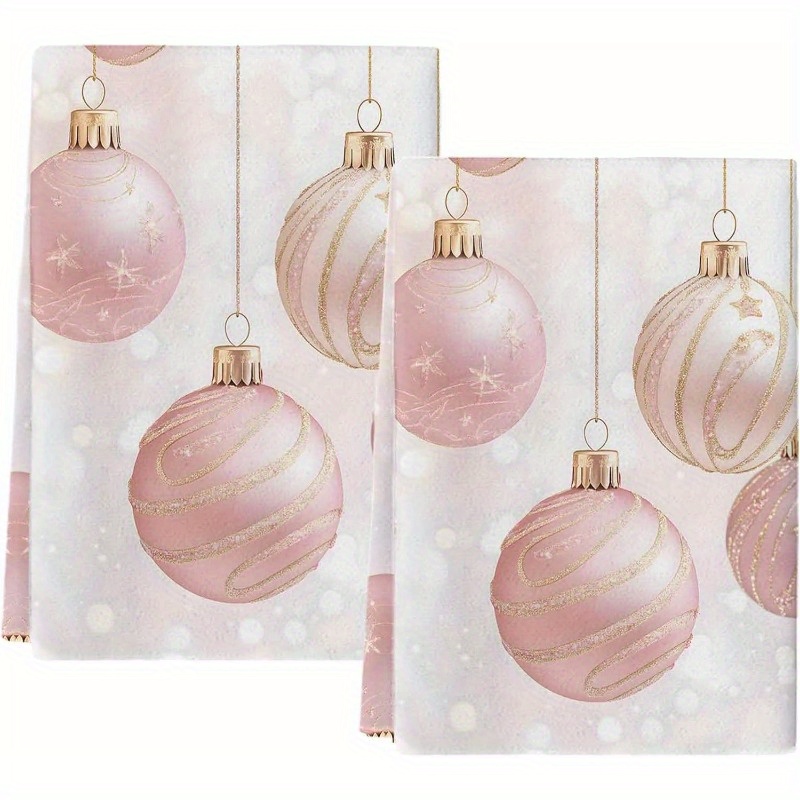 

2-pack 18x26inch Christmas Ball Kitchen Towels, Towel Dish Cloth, Quick Dry Polyester Towel Set, Modern Cartoon Design, Machine Wash Only, Rectangular Shape, Super Soft