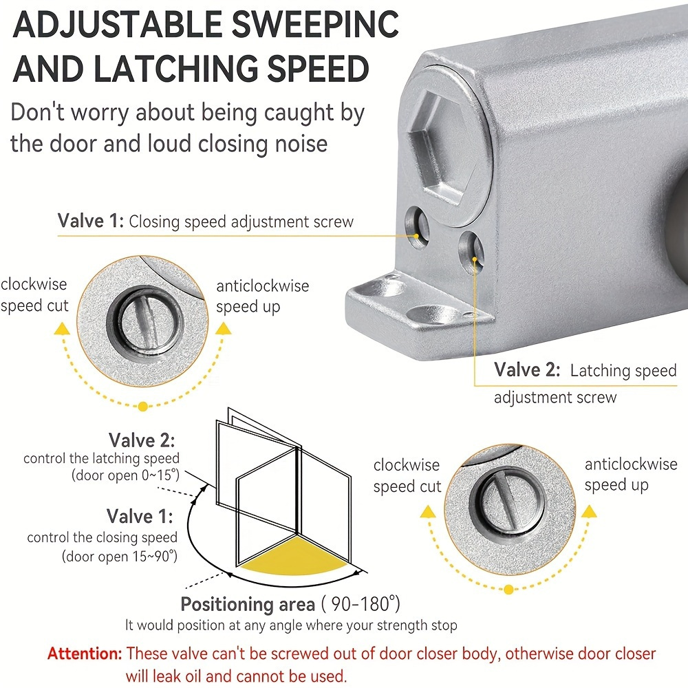 Door Closer, 45-65Kg Automatic Hydraulic Door Closer Adjustable Hydraulic Door Closer Spring Door Closer with Locking Function Bufferclosed for Commercial And Private Home