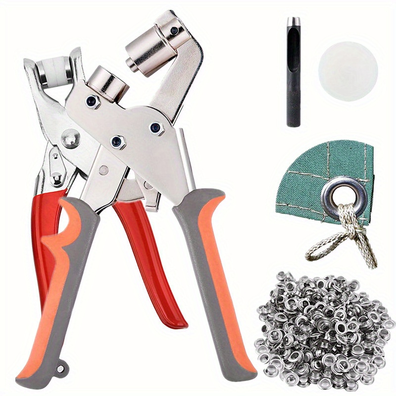 

Portable Grommet Tool Kit With 1/4" & 3/8" Eyelet Press Pliers, Manual Handheld For Leather, Belts, Fabrics - Includes Silvery Grommets