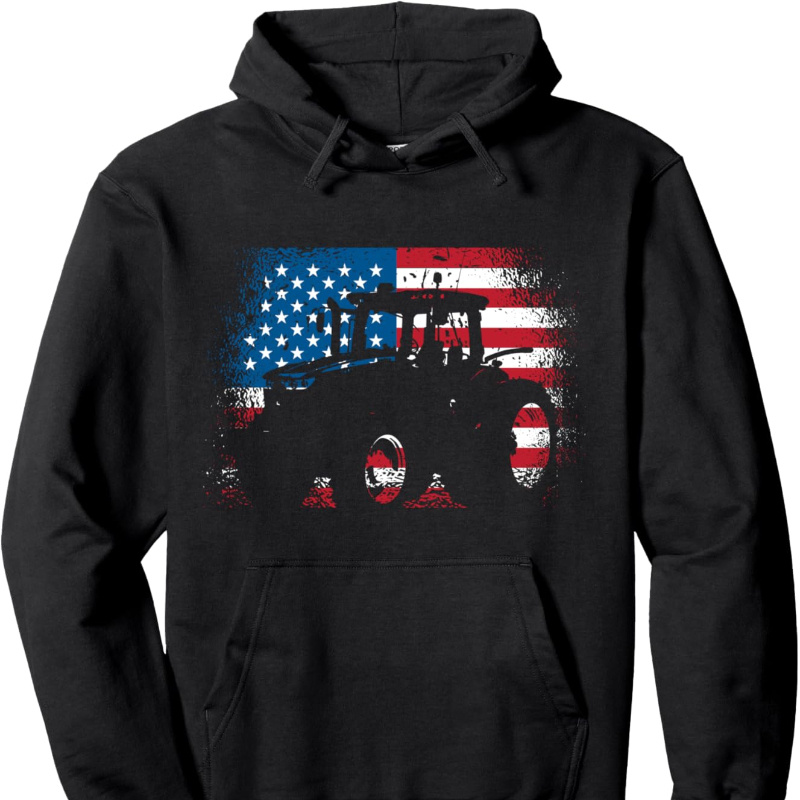 

Tractor Usa For Patriotic Farmer Pullover Hoodie - Fashionable Cut With Front Pouch Pocket, For