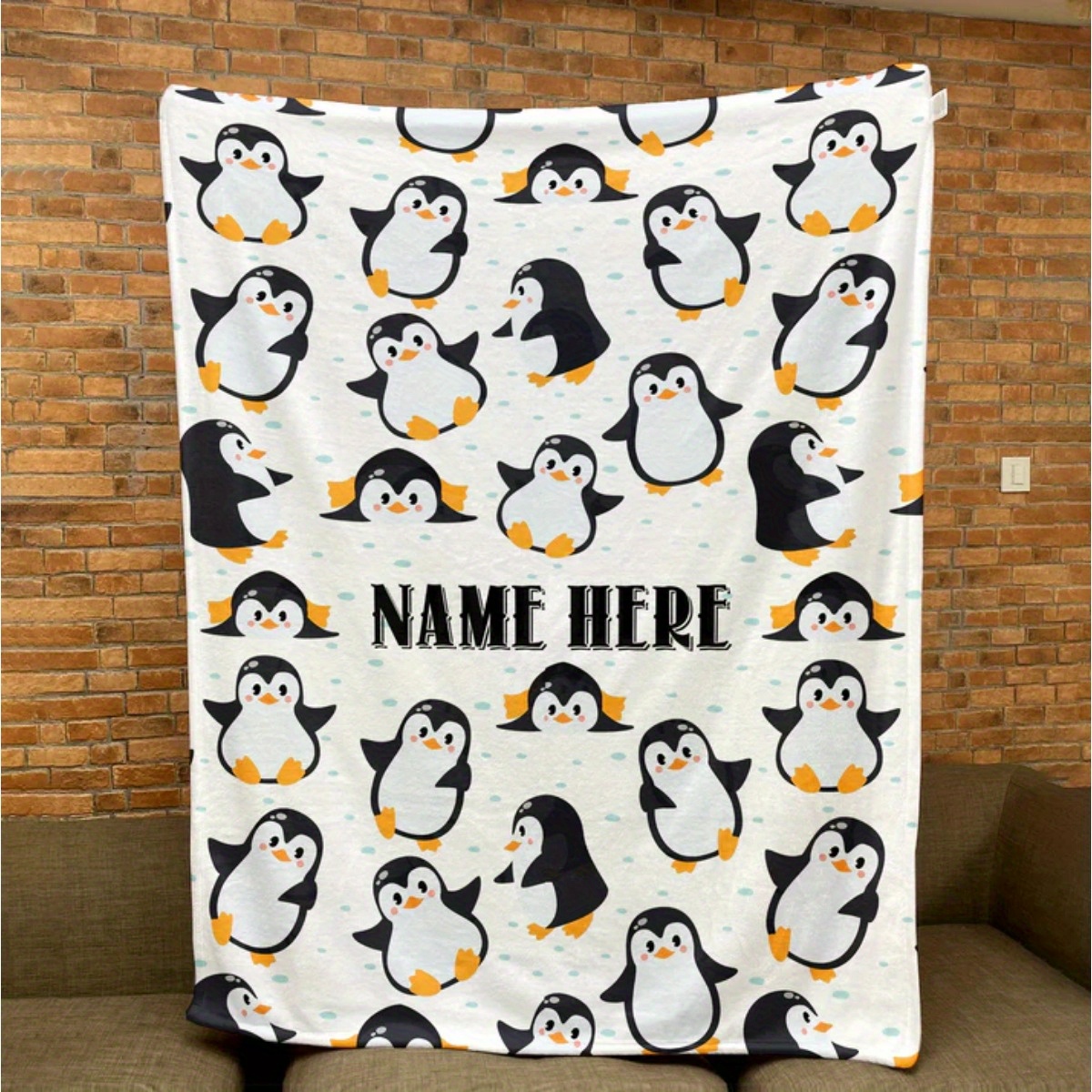 TEMU Customizable Penguin Throw Blanket - Soft, Cozy Sherpa Fleece With Personalized Name Option, Perfect Gift For Penguin Enthusiasts, Ideal For