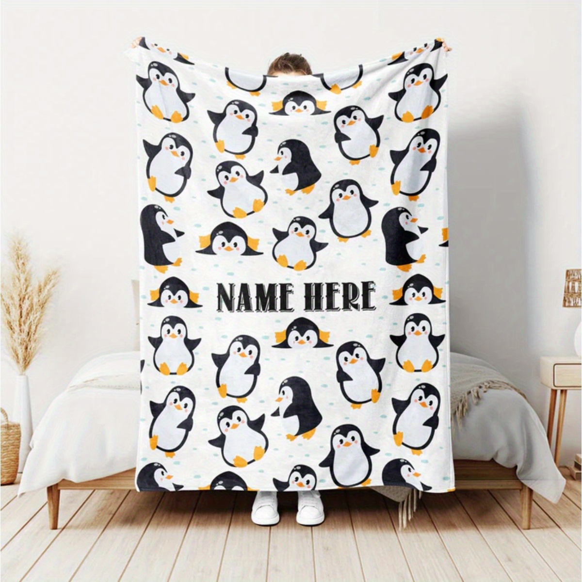 

Customizable Penguin Throw Blanket - Soft, Cozy Sherpa Fleece With Personalized Name Option, Perfect Gift For Penguin Enthusiasts, Ideal For Sofa, Bed, Travel & Office Use