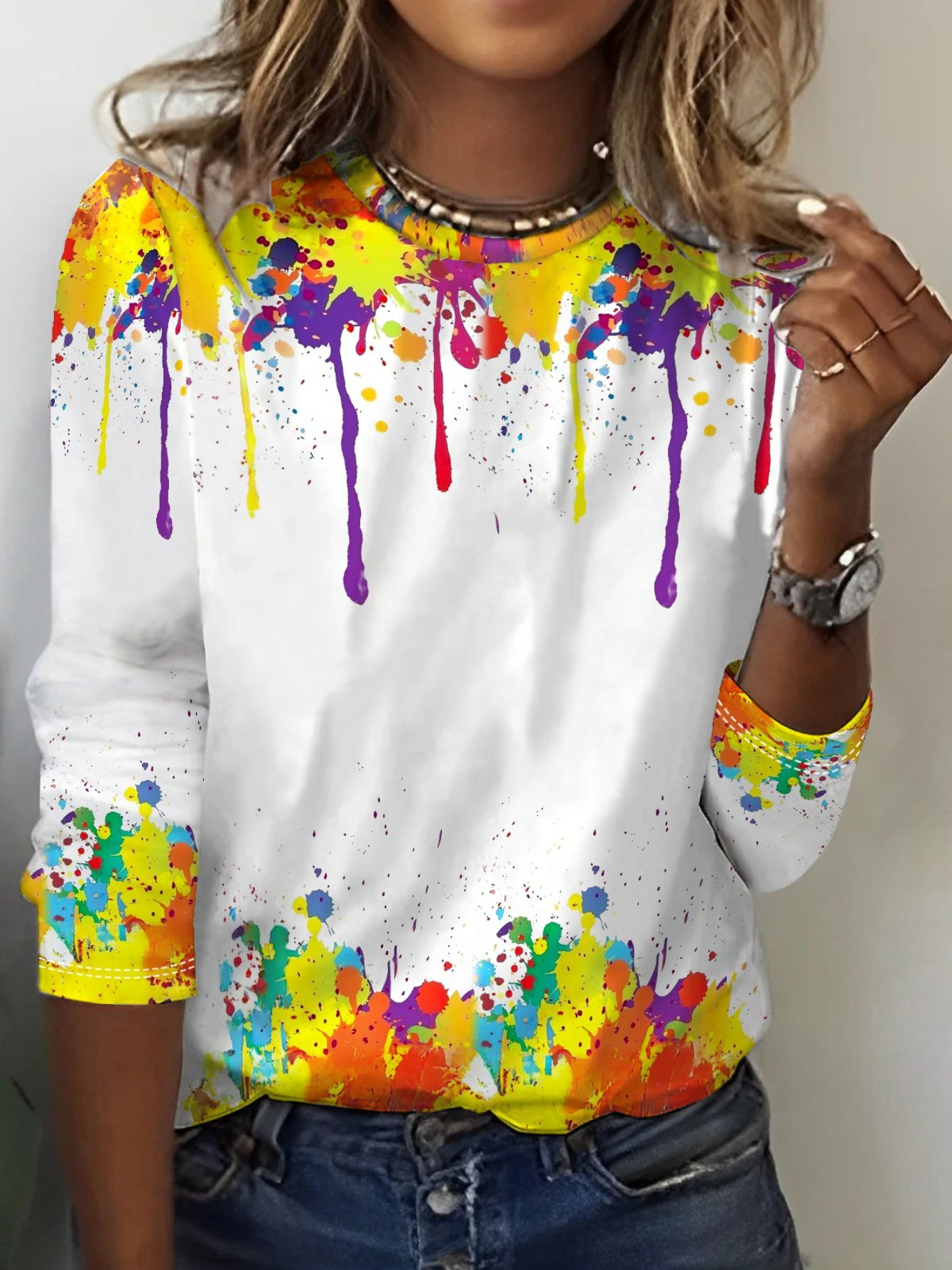 JEOCODY Women's Long Sleeve Graphic T-Shirt - Loose Fit Crewneck Blouse, 10 Sizes (XS-6XL)