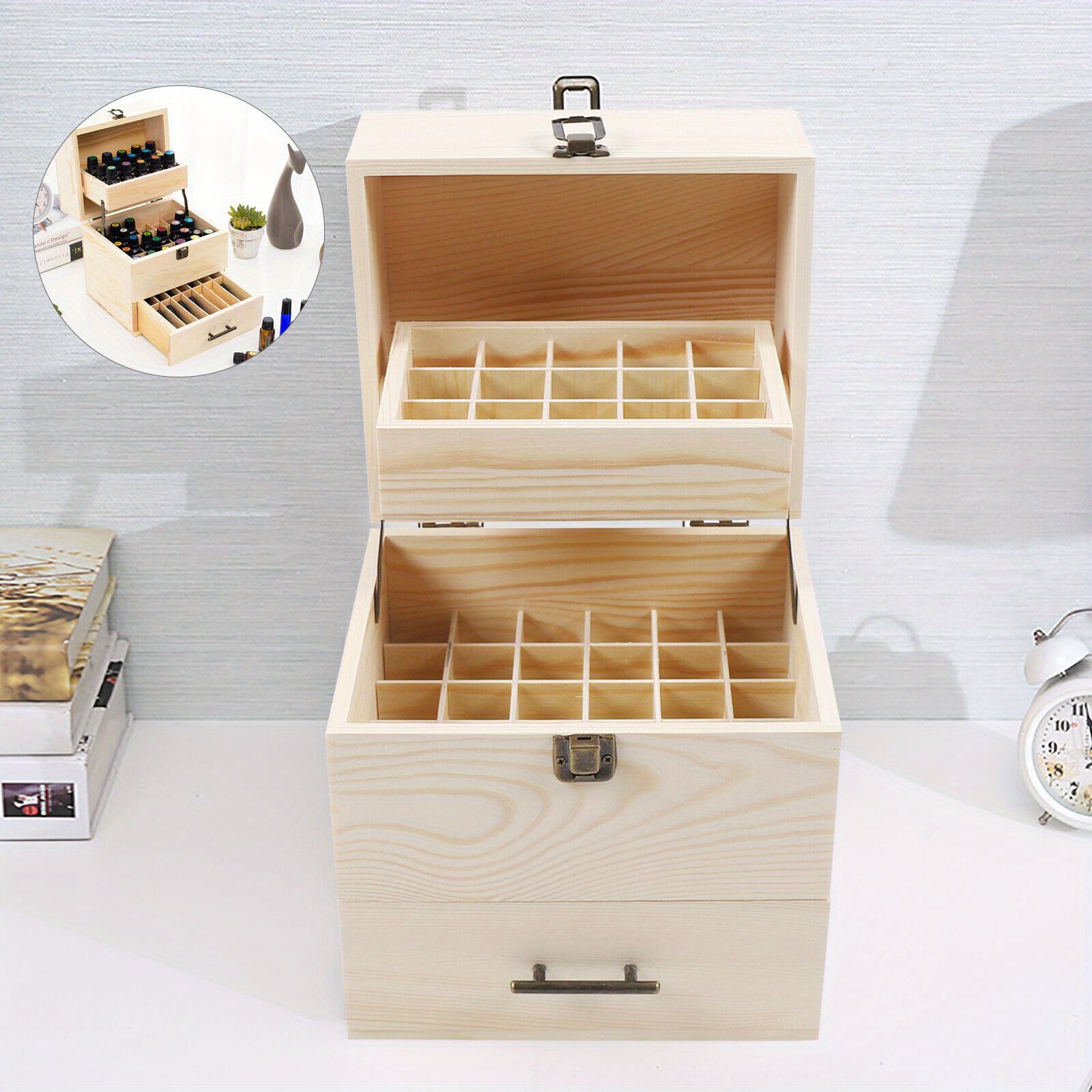 

59 Slots 3 Tiers Essential Oil Storage Rack Wood Tool For Perfume Bottles Essential Essential Organizer Box