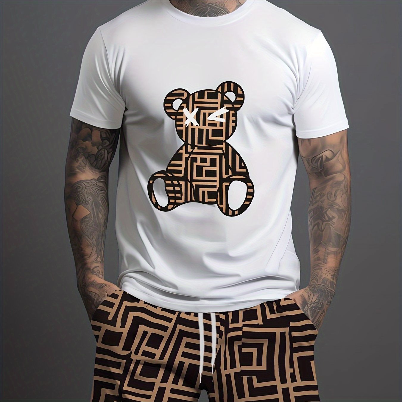 

Men Bear And Square T-shirt Summer