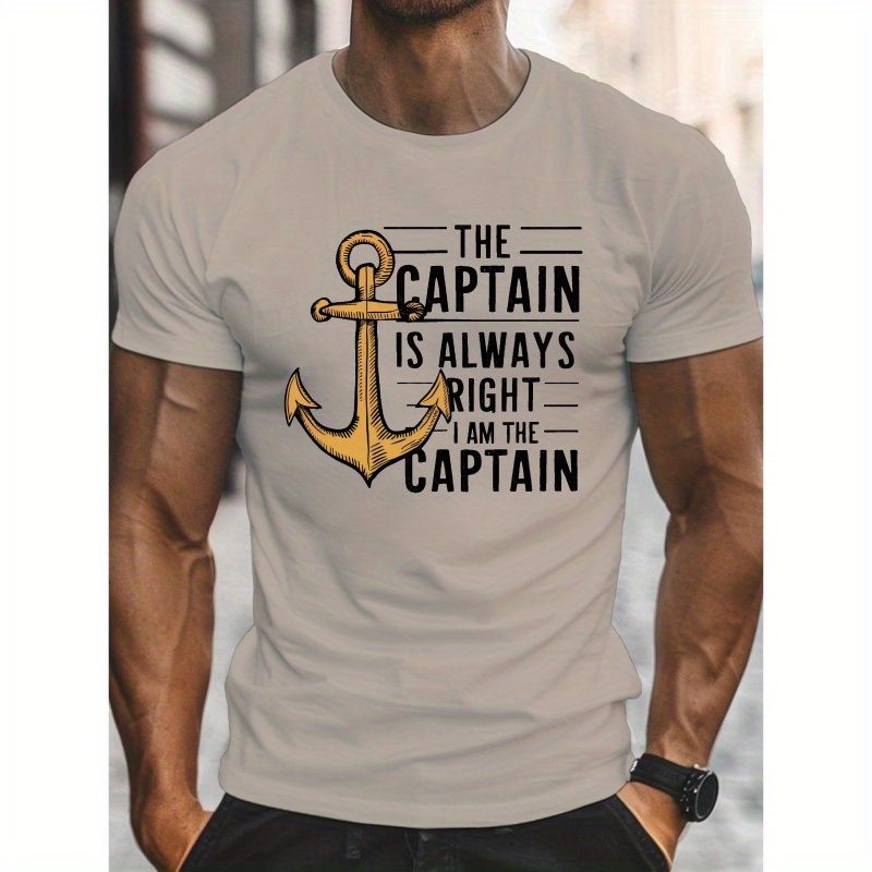 

The Captain Is , Men's Round Crew Neck Short Sleeve Tee, Casual T-shirt Casual Comfy Lightweight Top For Summer