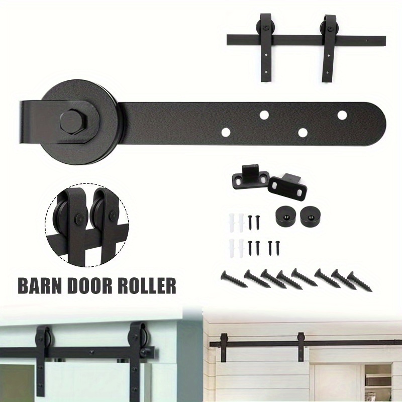 

Sliding Barn Door Hardware Kit, Satin System, Metal Material, With Mounting Brackets And Rollers For Tv Cabinet And Doors, Track Included