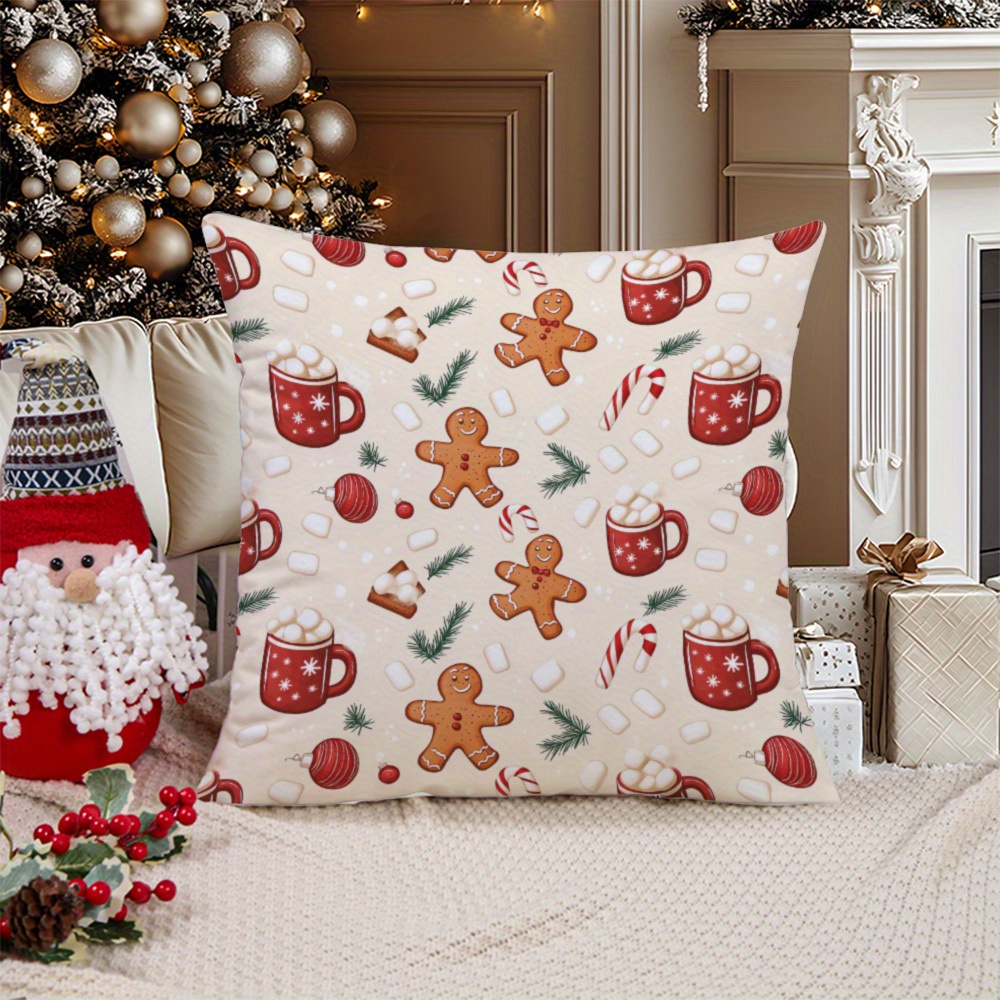 

Home Christmas Gingerbread Man Throw Pillow Cover, Soft Short Plush, Contemporary Print 18x18 And 20x20 Inch, Machine Washable, Decorative Pillowcase For Sofa And Living Room - No Insert