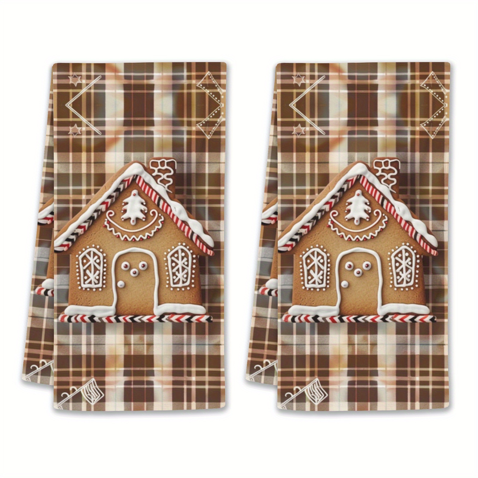 

2pcs Jit Christmas Towel Set, Design, Brown Background, Soft Polyester Dish Towels, Modern Cartoon Style, Hand Wash Only, For Kitchen & Dining Room Decor