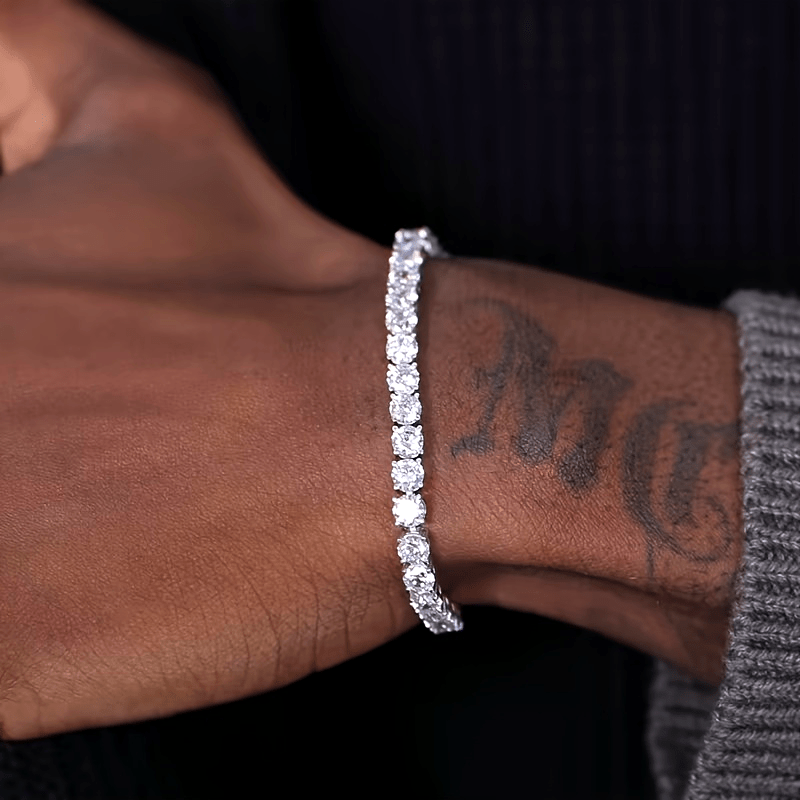 

Fashion Unisex Hip Hop Trendy Silvery Tennis Chain, Non-tarnish Synthetic Cubic Zirconia Bracelet, With Synthetic Zirconia Mosaic, For Men And Women