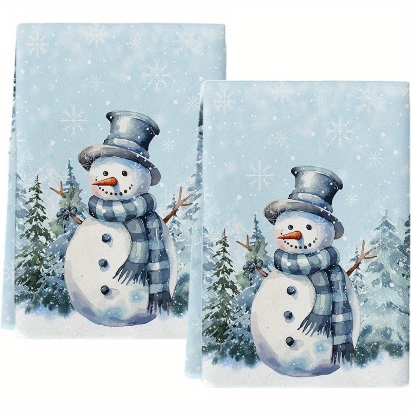 

2-pack Super Soft Polyester Kitchen Towels - Modern Woven Dish Cloths With Cartoon Snowman & Christmas , Quick Dry Tea Towels, Machine Washable Oblong Dish Towels For Holiday Decor