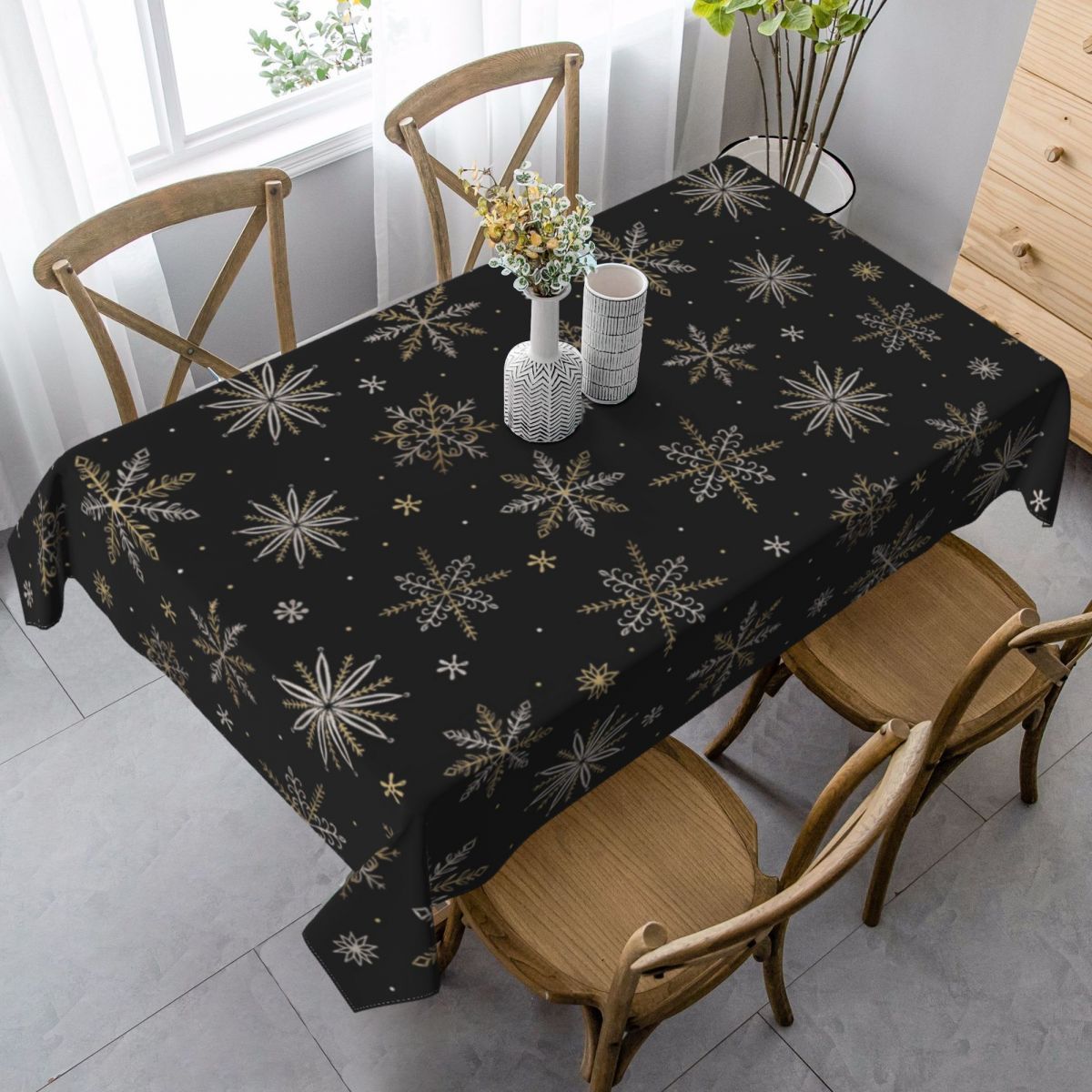 

Jit Christmas Tablecloth, Black Polyester, Multiple Sizes, Rectangular, Machine-made, Non-woven, Table Cover For Indoor & Outdoor Use, Storage & Carrying, Ideal For Catering & Barbecue