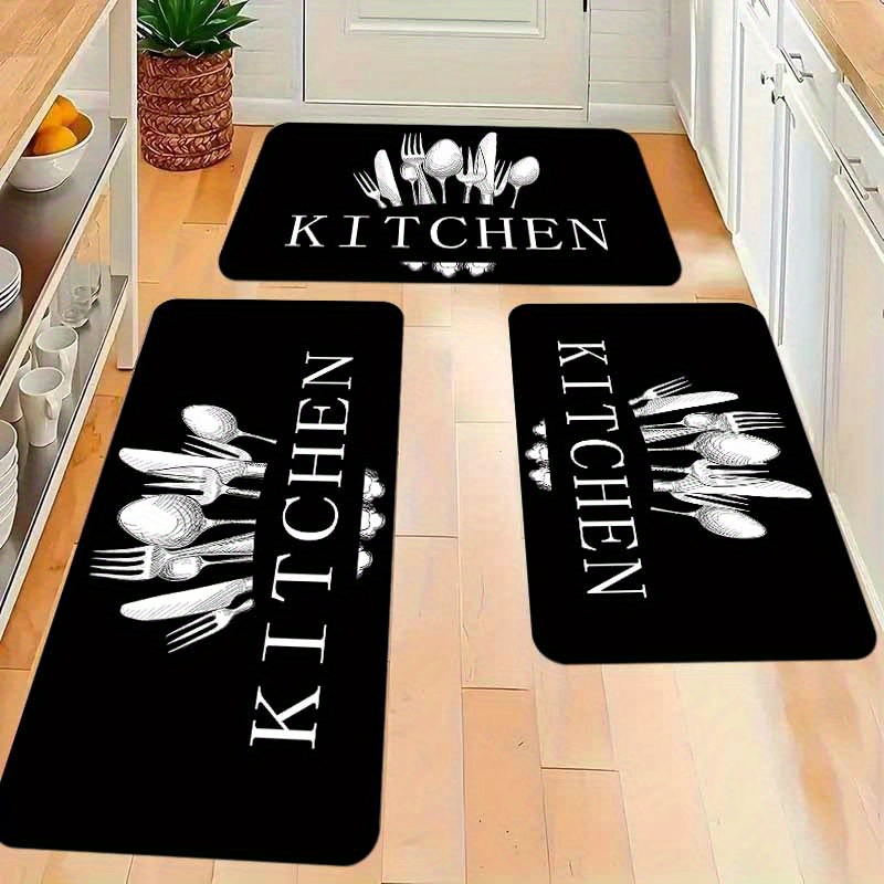 Image of 1pc Thick 1.1cm Kitchen Floor Mat, High-end Tableware Pattern Printed Floor Mat Thickened And Wear-resistant Suitable For Room Porch Balcony And Home Decoration