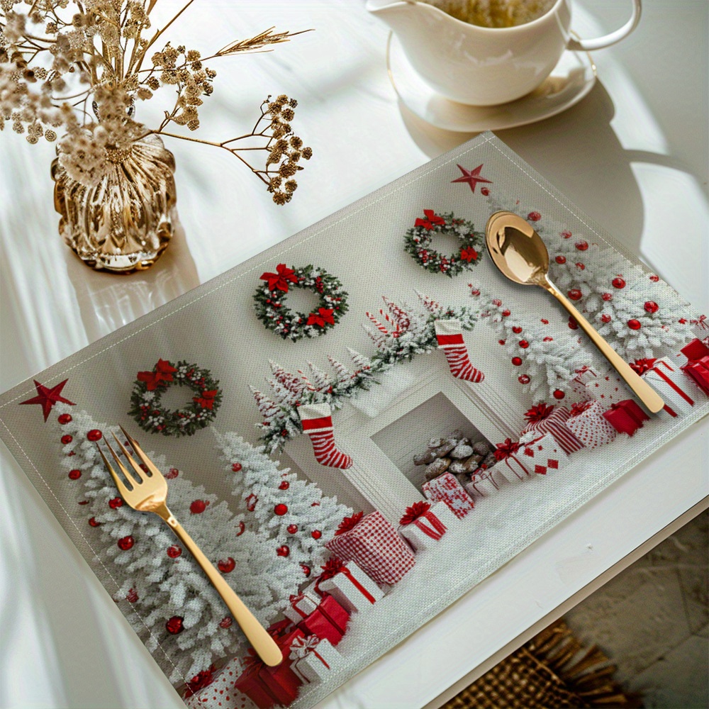 

4pcs Set Christmas Placemats - Polyester Table For Dining Decor, Rectangular