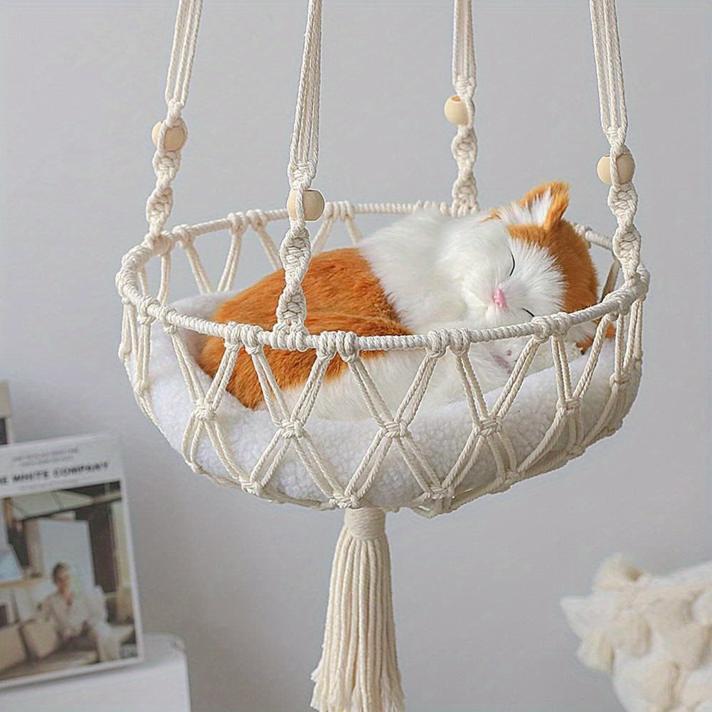 

Macrame Cat With Cushion, Cats Bed, Hanging Indoor Kitten Swing Beds For Playing Sleeping Climbing And Lounging