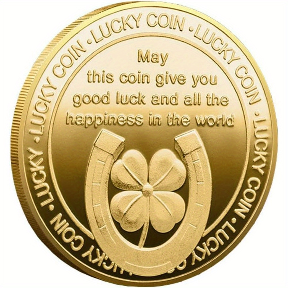 

1pc Charm Alloy Commemorative Coin, Horseshoe & Clover Design, Good Luck Souvenir Gift, Mixed Color Novelty Coin